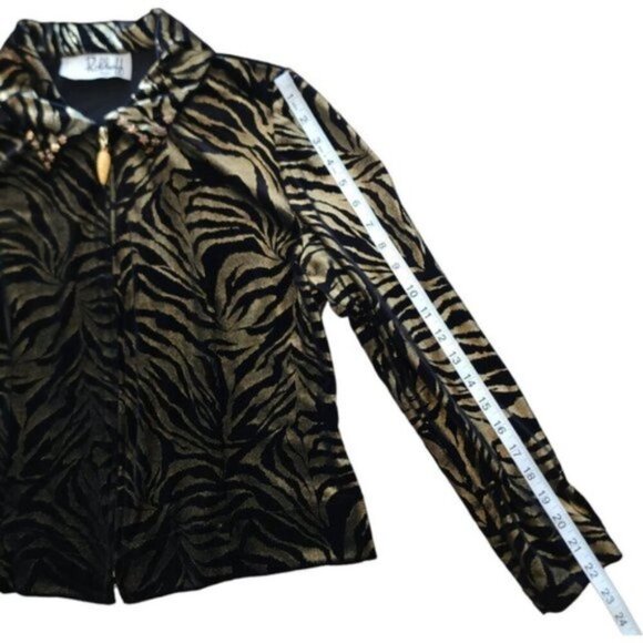Vintage Joseph Ribkoff trends black and gold velvet zebra print cardigan - Picture 5 of 10
